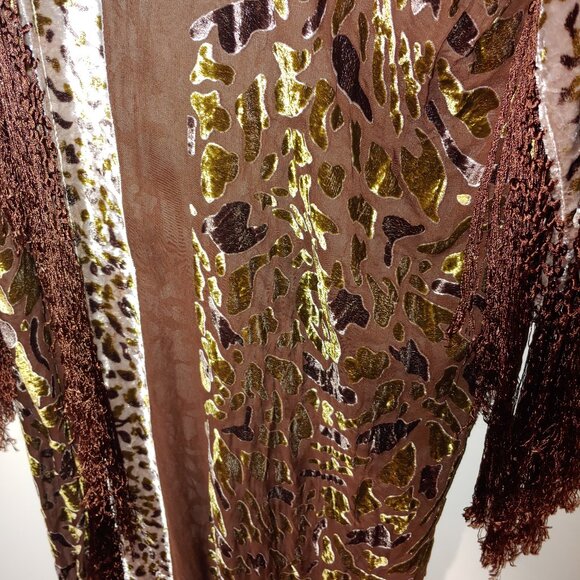 Simply Silk Fringe Burnout Velvet Maxi Kimono Cardigan Women Plus Size Brown - Picture 9 of 9
